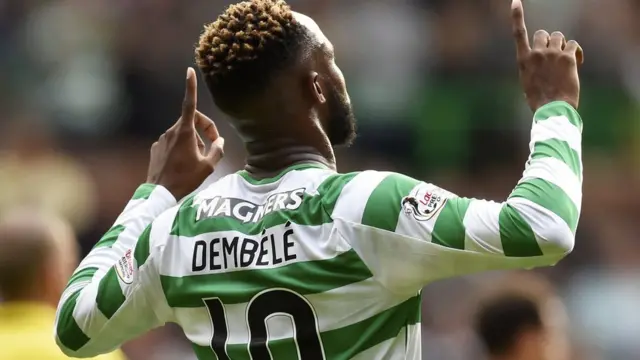 Moussa Dembele celebrates a Celtic goal