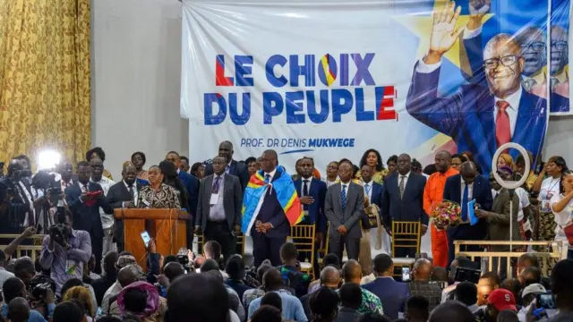 Denis Mukwege s'adresse à ses partisans à Kinshasa, le 2 octobre 2023.