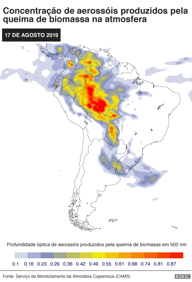 Mapa mostra previsãosportingbet fundadorfumaça no Brasil (Aerosol liberado com queimasportingbet fundadorbiomassasportingbet fundadorprofundidade ópticasportingbet fundador550 nm) no dia 17sportingbet fundadoragosto