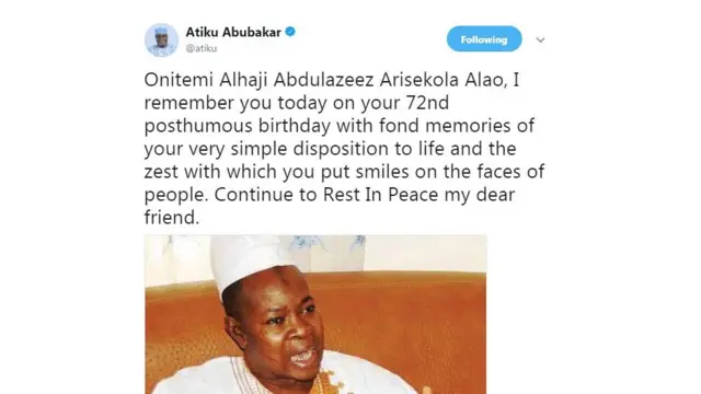 Atiku soro ni pa Arisekola Alao lori Twitter