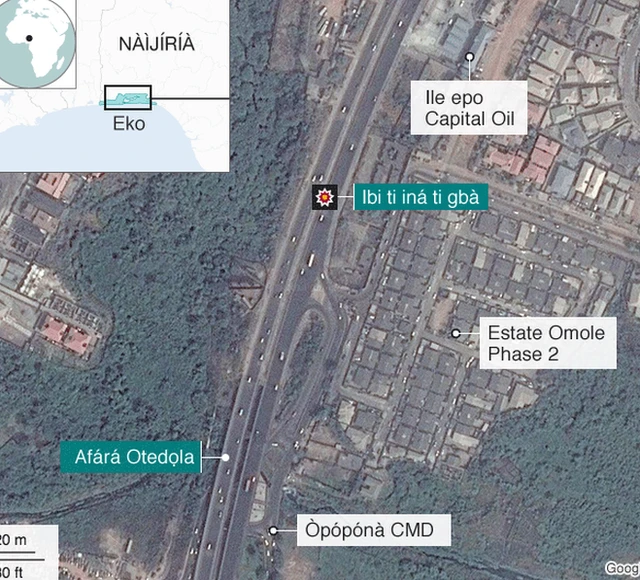 Aworan ibi ti ìṣẹ̀lẹ̀ iná náà ti ṣẹ̀