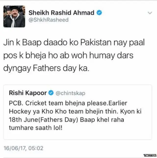 ऋषि कपूर, भारत, पाकिस्तान, चैंपियंस ट्रॉफी