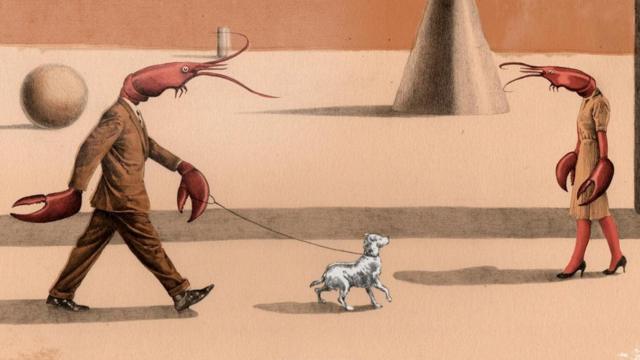 Ilustração mostra lagostas humanizadas