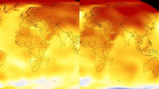 Global temperature heat maps from 2009 and 2017.