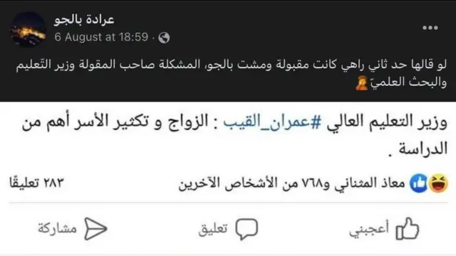 يقول منتقدون إن المشكلة أن صاحب المقولة وزير التّعليم والبحث العلميّ