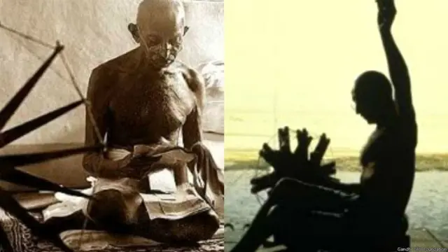 ચરખો ચલાવતા મહાત્મા ગાંધી