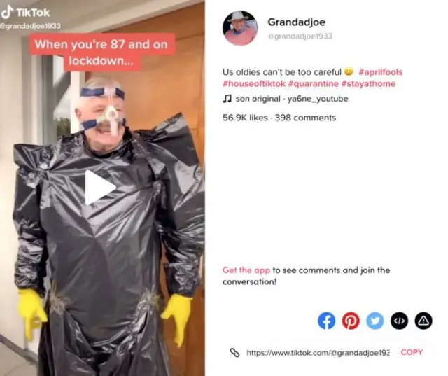 Скрін з ТікТока: "Коли вам 87, і ви на карантині..."