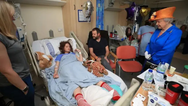 الملكة تتفقد أطفالا مصابين في المستشفى