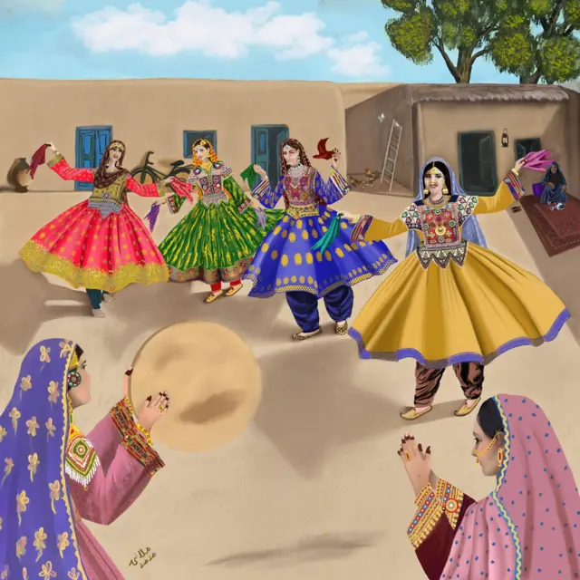 ስእሊ ባህላዊ ክዳን ዝተኸደና ኣፍጋናውያን ደቂ ኣንስትዮ