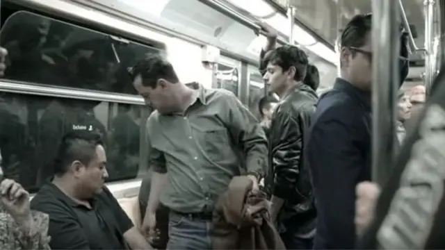 The video showed men sitting down on the seat and then jumping up again in shock