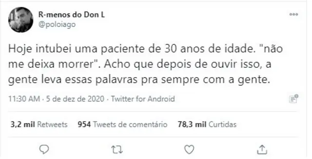 Postonabet baixar no celularIago Polo sobre atendimento a paciente. Em publicação, está escrito: "Hoje intubei uma pacienteonabet baixar no celular30 anosonabet baixar no celularidade. "não me deixa morrer". Acho que depoisonabet baixar no celularouvir isso, a gente leva essas palavras pra sempre com a gente."