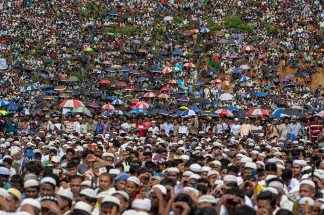 Rohingya gather in 2019 in Kutupalong camp to commemorate two years since their arrival