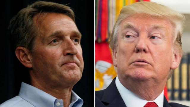 A composite image showing Jeff Flake and Donald Trump
