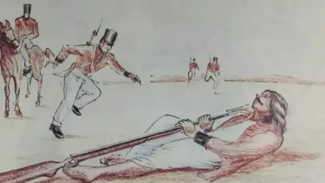 மங்கள் பாண்டே தன்னைத்தானே சுட்டுக்கொள்ள முயல்கிறார் (விளக்கப்படம்)