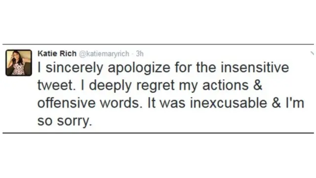 ব্যারনকে নিয়ে বিদ্রুপ মন্তব্য করায় কেটি রিচের দু:খ প্রকাশ টুইটারে