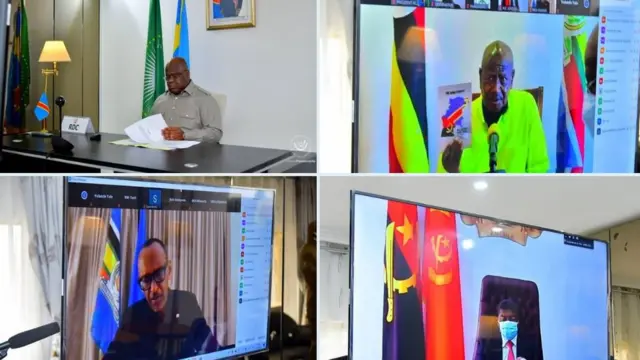 Félix Tshisekedi wa DR Congo, Paul Kagame w'u Rwanda, Yoweri Museveni wa Uganda na João Lourenço wa Angola