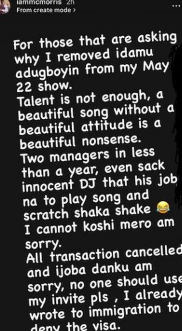 Ohun ti Mc Morris sọ nipa Portable