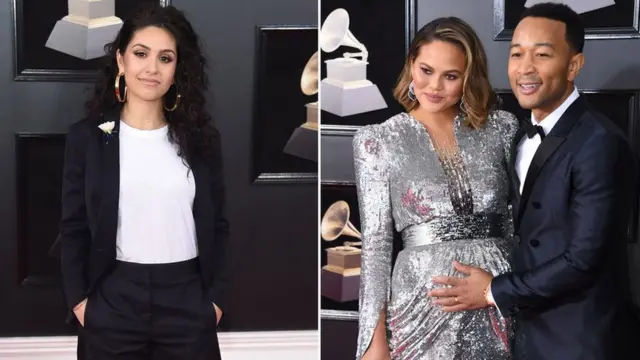 ఉత్తమ నూతన నటి అవార్డు గెలుచుకున్న అలెస్సి కారా(ఎడమ), రెండోసారి గర్భం దాల్చిన తన భార్యతో అమెరికన్ సింగర్ జాన్ లెజెండ్