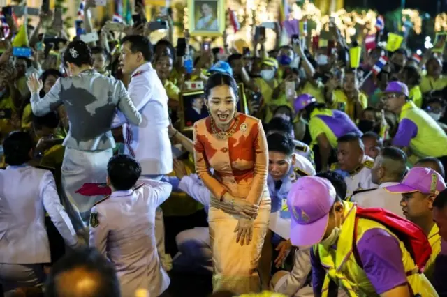Thailand"s Princess Bajrakitiyabha greets royalists, at The Grand Palace in Bangkok, Thailand, November 1, 2020.