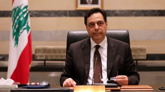 Lebanese Prime Minister Hassan Diab chairs a cabinet meeting on 10 August 2020