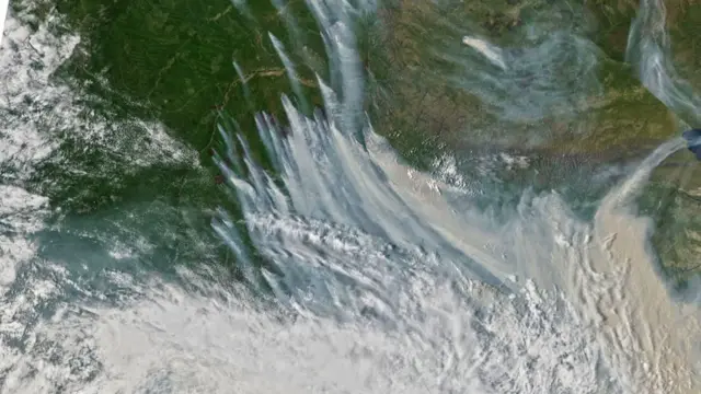 Satellite image shows smoke covering the Republic of Sakha (Yakutia)