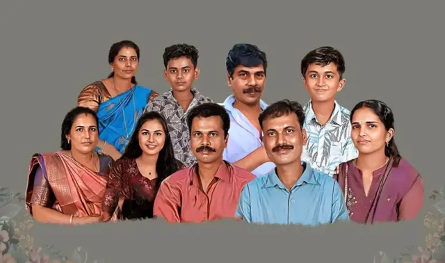 Foto sembilan anggota keluarga Shruthi yang tewas dalam longsor (dokumen keluarga).