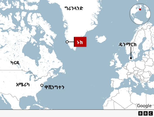 ግሪንላንድ እና ዙሪያዋን የሚያይ ካርታ