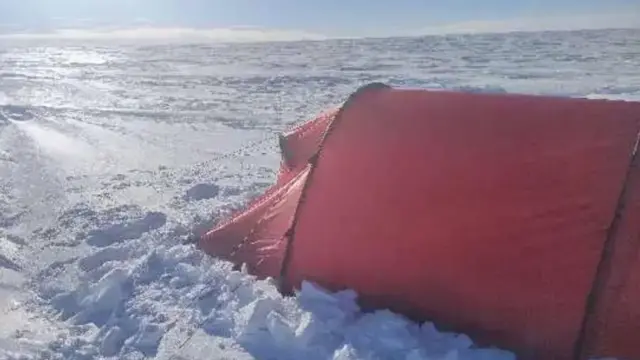 A red tent in the Antarctic