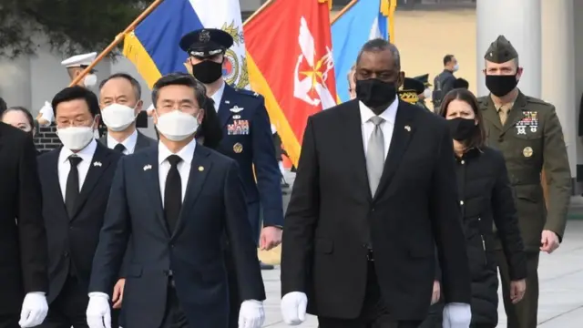 美國國防部長奧斯汀和韓國國防部長徐旭在首爾,3月18日