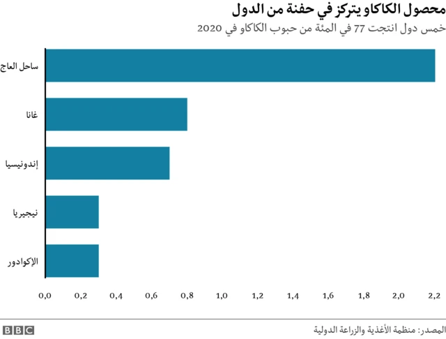محصول الكاكاو في العالم