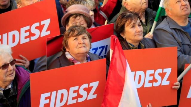 Supporters of Hungarian PM Viktor Orban at a rally
