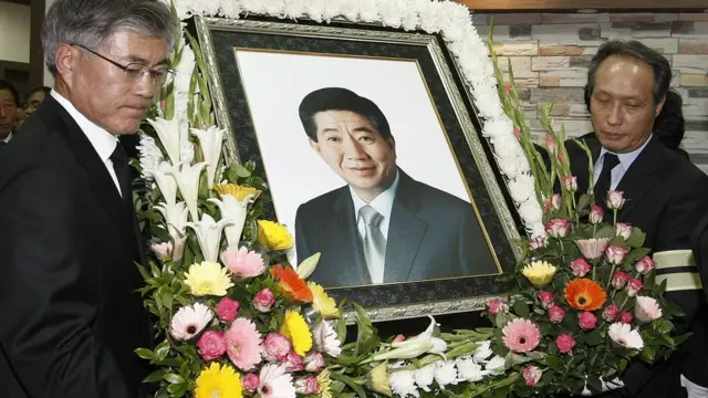 Cuadro del expresidente Roh Moo-hyun en su funeral.