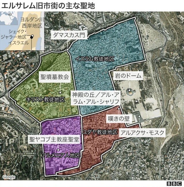 Map showing key holy sites in Jerusalem