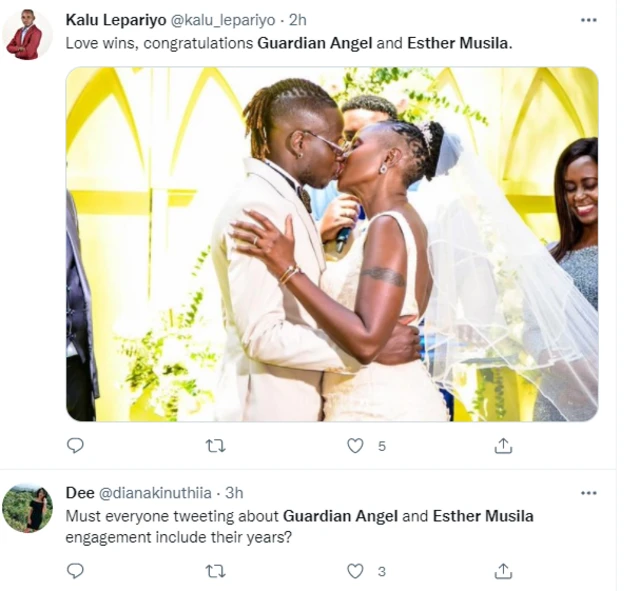 Guardian Angel Wedding: Guardian Angel & Esther Musila marriage fotos reaction