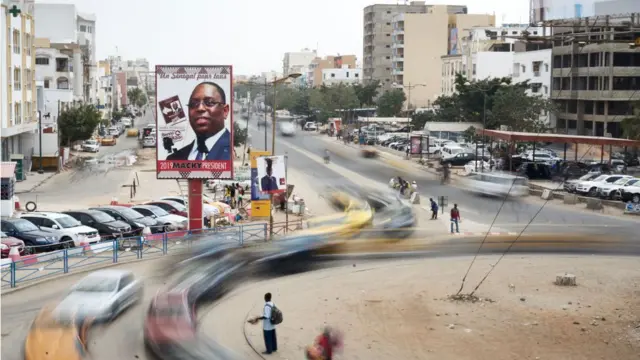 Une pancarte de Macky Sall, président sortant et candidat pour un 2ème mandat à la présidentielle