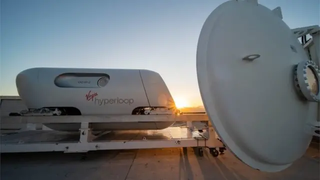A Virgin Hyperloop pod is seen at their DevLoop test site in Las Vegas, Nevada, in this November 8, 2020