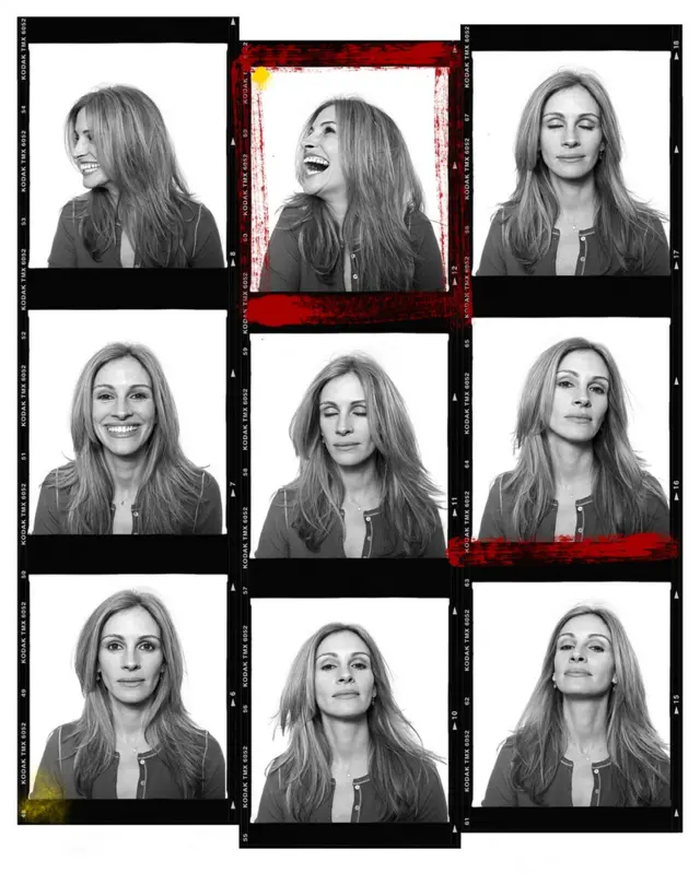 Julia Roberts portraits on a contact sheet