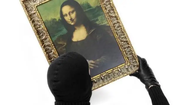 Ilustración de un hombre robando la Mona Lisa 