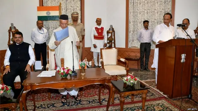 देंवेंद्र फडनवीस, राज्यपाल भगत सिंह कोश्यारी, अजित पवार