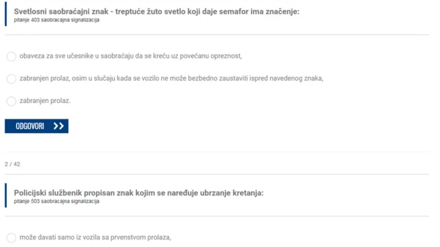 пример тестова за вежбање за возачки