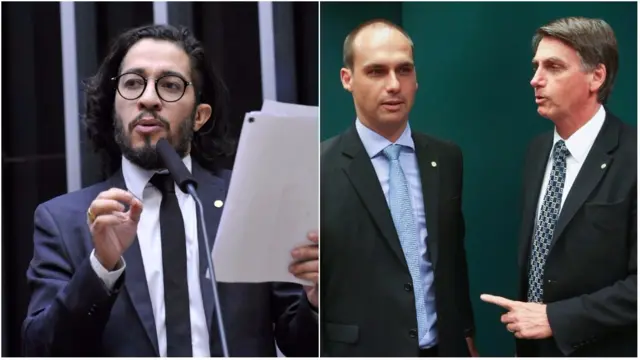 Os deputados Jean Wyllys, Eduardo e Jair Bolsonaro