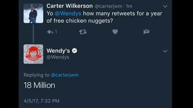 Intercambio de mensajes entre Carter Wilkerson y Wendy's
