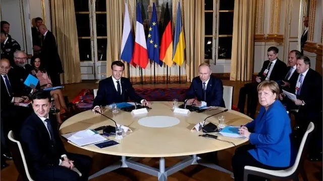 Зеленський, Макрон, Путін, Меркель