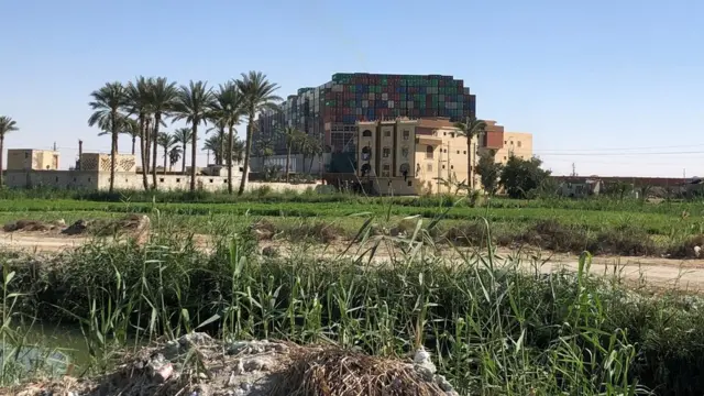 View of Ever Given from farmland in Egypt (25 March 2021)