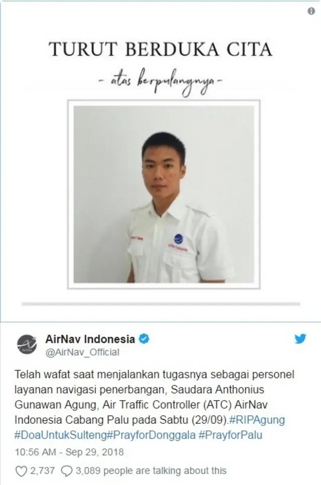 ภาพทวิตเตอร์รูปนายอากุง เครดิต @AIRNAV_OFFICIAL