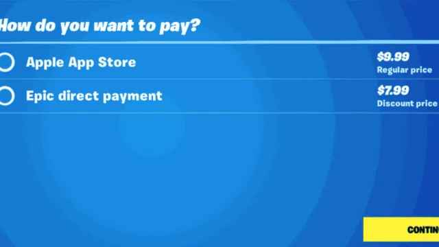 La opicón de pago de Fortnite