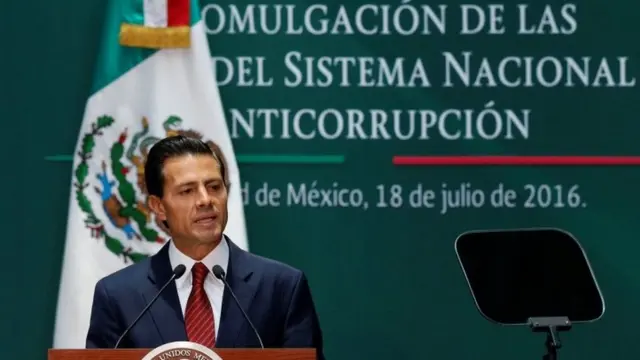 El presidente de México, Enrique Peña Nieto, durante la promulgación de las leyes anticorrupción en julio 18, 2016