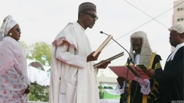Nigeria's President Buhari being sworn in in 2015