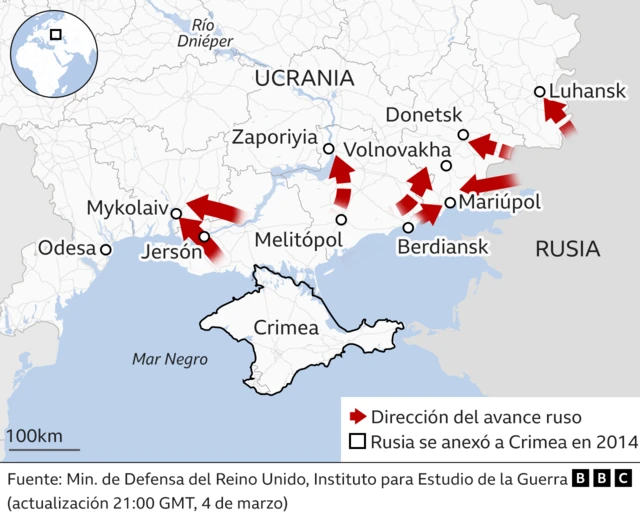 Mapa del sur de Ucrania