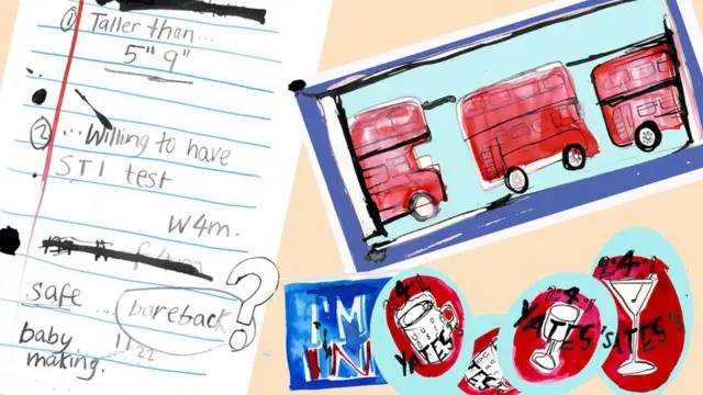 Noticeboard: Craigslist advertisement note, pictures of double-decker bus